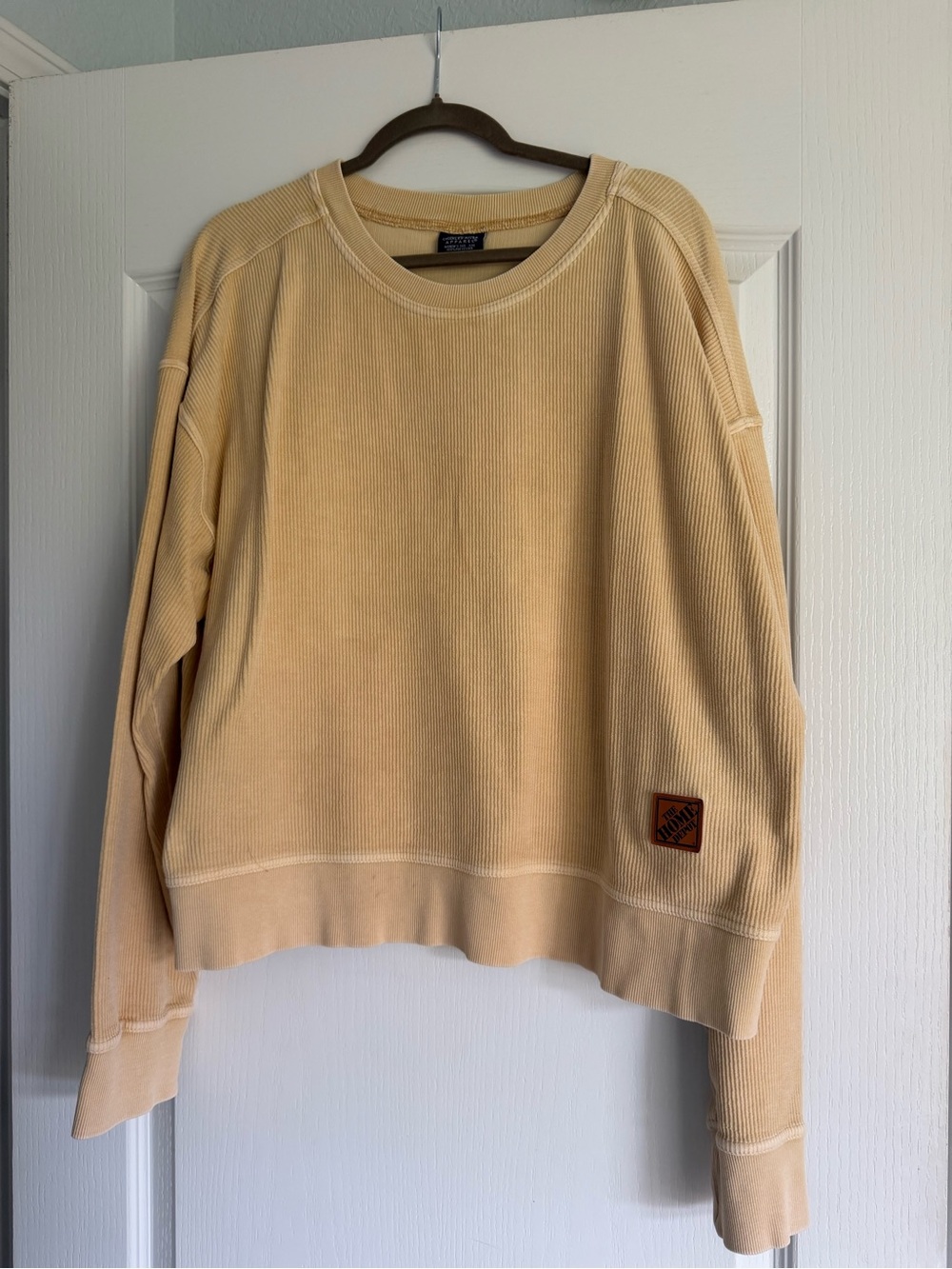 Vintage-Inspired The Home Depot Ribbed Crewneck Long Sleeve Tee in Cream-Tan